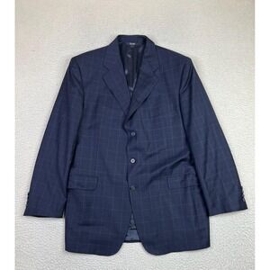 Faconnable Mens 44L‎ Navy Check 100% Wool 3 Button Suit Jacket Louis CT Canada